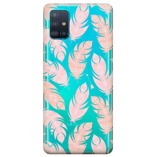 

Прозрачный силиконовый чехол iSwag для Samsung Galaxy A51 с рисунком - Розовые перья (KS3127)