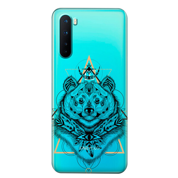 

Прозрачный силиконовый чехол iSwag для OnePlus Nord с рисунком - Медведь индеец (KS6109)