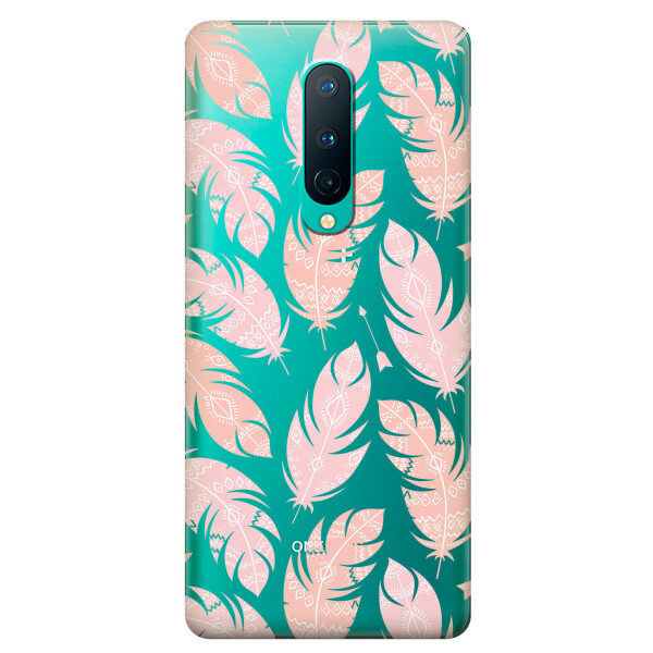 

Прозрачный силиконовый чехол iSwag для OnePlus 8 с рисунком - Розовые перья (KS6127)