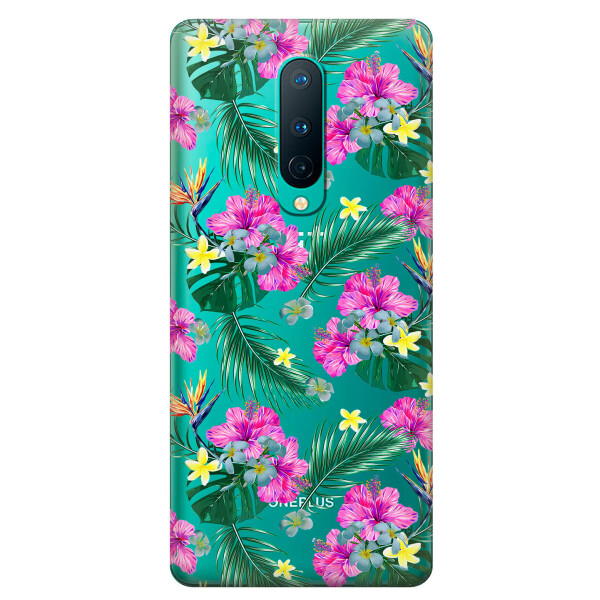 

Прозрачный силиконовый чехол iSwag для OnePlus 8 с рисунком - Тропические цветы (KS6129)