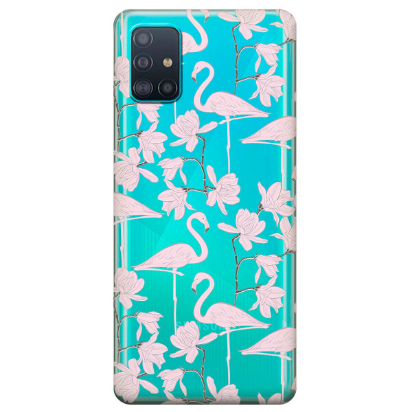 

Прозрачный силиконовый чехол iSwag для Samsung Galaxy A51 с рисунком - Розовые фламинго (KS3164)