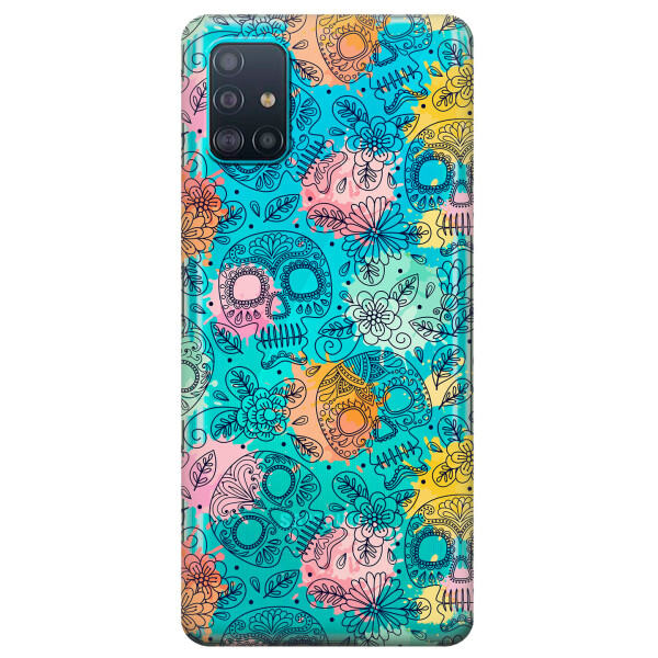 

Прозрачный силиконовый чехол iSwag для Samsung Galaxy A51 с рисунком - Красочные черепа (KS3171)
