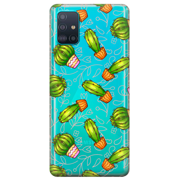 

Прозрачный силиконовый чехол iSwag для Samsung Galaxy A51 с рисунком - Арт кактусы (KS3174)