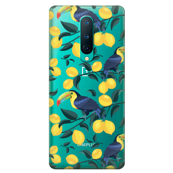 

Прозрачный силиконовый чехол iSwag для OnePlus 8 с рисунком - Туканы и лимоны (KS6160)