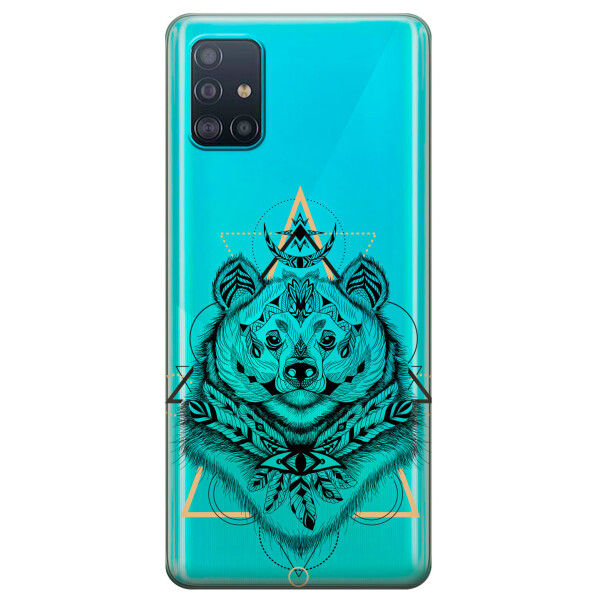 

Прозрачный силиконовый чехол iSwag для Samsung Galaxy A51 с рисунком - Медведь индеец (KS3184)