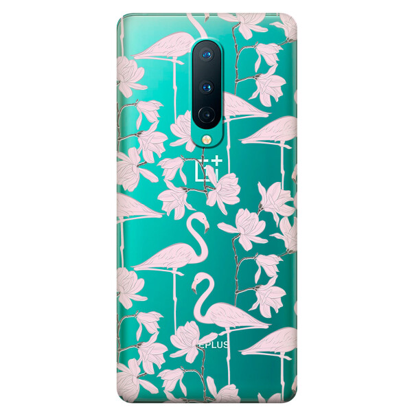 

Прозрачный силиконовый чехол iSwag для OnePlus 8 с рисунком - Розовые фламинго (KS6164)