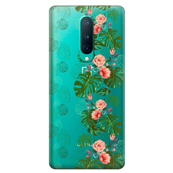

Прозрачный силиконовый чехол iSwag для OnePlus 8 с рисунком - Тропические листья (KS6169)