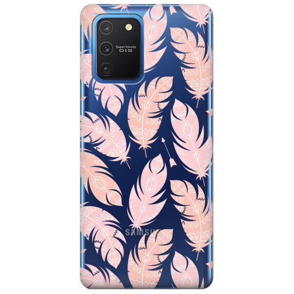 

Прозрачный силиконовый чехол iSwag для Samsung Galaxy S10 Lite с рисунком - Розовые перья (KS3427)