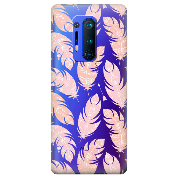 

Прозрачный силиконовый чехол iSwag для OnePlus 8 Pro с рисунком - Розовые перья (KS6202)