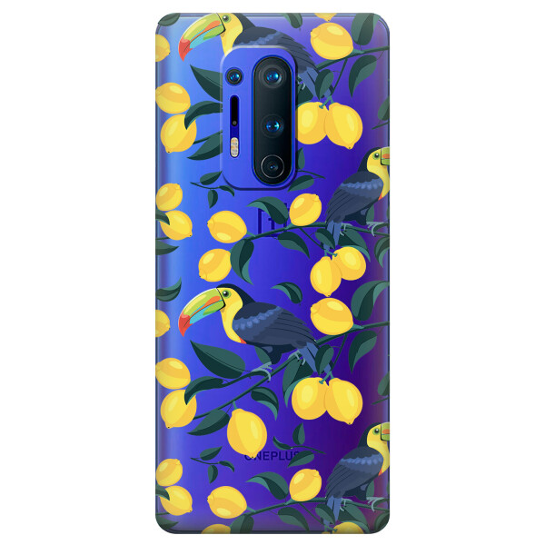 

Прозрачный силиконовый чехол iSwag для OnePlus 8 Pro с рисунком - Туканы и лимоны (KS6235)