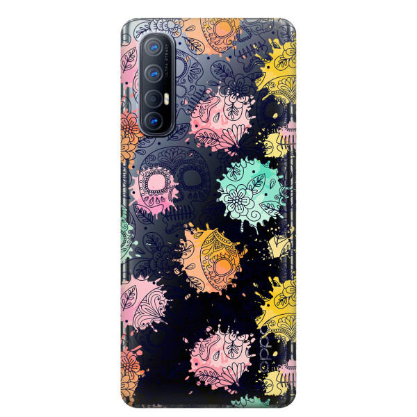 

Прозрачный силиконовый чехол iSwag для OPPO Reno 3 Pro с рисунком - Красочные черепа (KS3846)