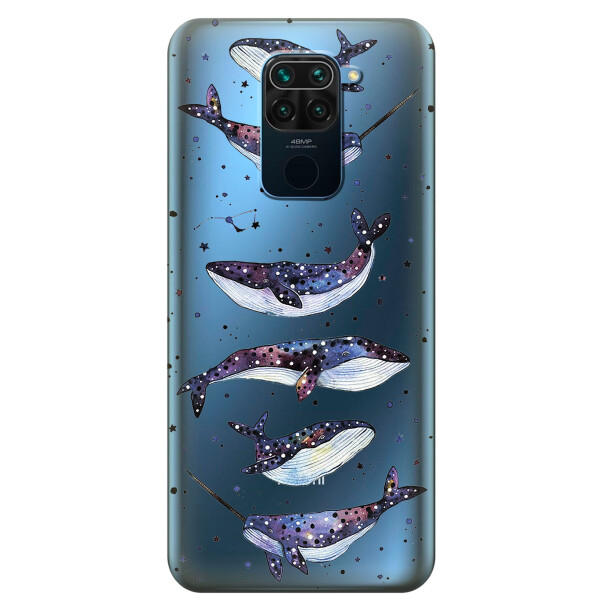 

Прозрачный силиконовый чехол iSwag для Xiaomi Redmi Note 9 с рисунком - Киты Единороги (KS2069)