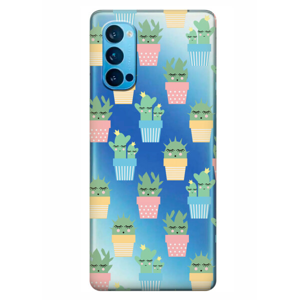 

Прозрачный силиконовый чехол iSwag для OPPO Reno 4 с рисунком - Кактусы в горшочках (KS6300)