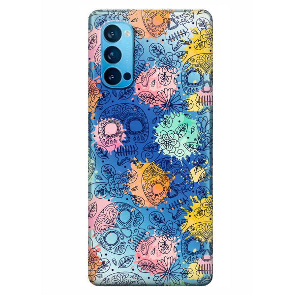 

Прозрачный силиконовый чехол iSwag для OPPO Reno 4 с рисунком - Красочные черепа (KS6321)