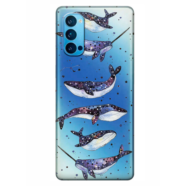 

Прозрачный силиконовый чехол iSwag для OPPO Reno 4 с рисунком - Киты Единороги (KS6344)