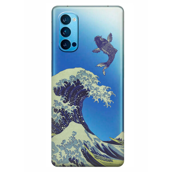 

Прозрачный силиконовый чехол iSwag для OPPO Reno 4 с рисунком - Большая волна в Канагаве (KS6350)