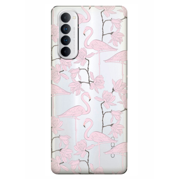 

Прозрачный силиконовый чехол iSwag для OPPO Reno 4 Pro с рисунком - Розовые фламинго (KS6389)