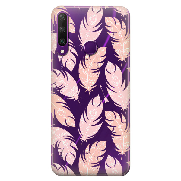 

Прозрачный силиконовый чехол iSwag для Huawei Y6p с рисунком - Розовые перья (KS2302)