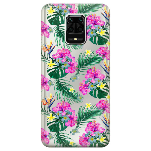 

Прозрачный силиконовый чехол iSwag для Xiaomi Redmi Note 9 Pro Max с рисунком - Тропические цветы (KS2454)