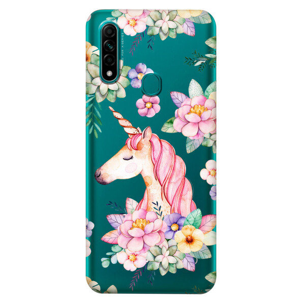 

Прозрачный силиконовый чехол iSwag для OPPO A31 с рисунком - Единорог в цветах (KS2995)