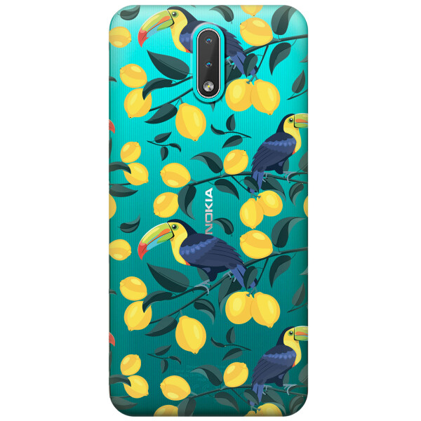 

Прозрачный силиконовый чехол iSwag для Nokia 2.3 с рисунком - Туканы и лимоны (KS3385)