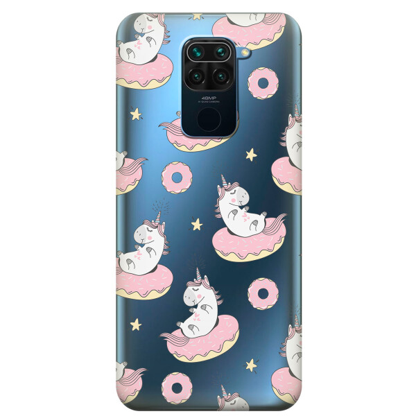 

Прозрачный силиконовый чехол iSwag для Xiaomi Redmi 10X с рисунком - Единороги на пончиках (KS3611)