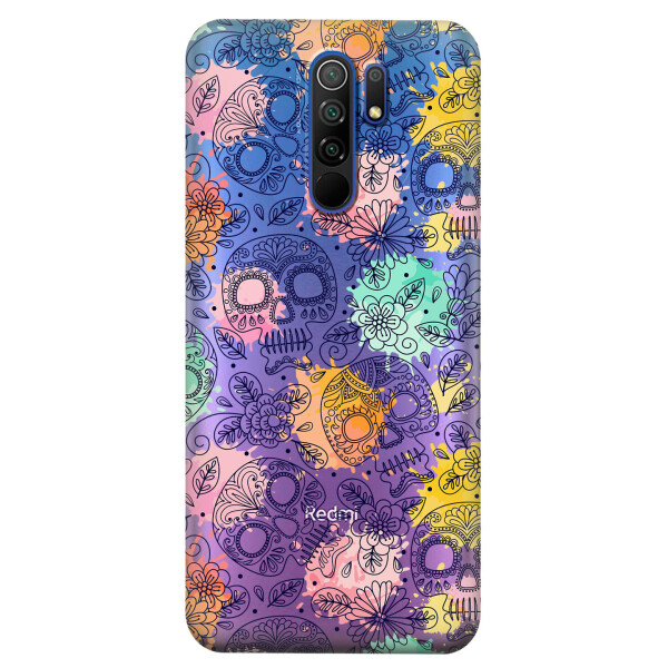 

Прозрачный силиконовый чехол iSwag для Xiaomi Redmi 9 с рисунком - Красочные черепа (KS3696)