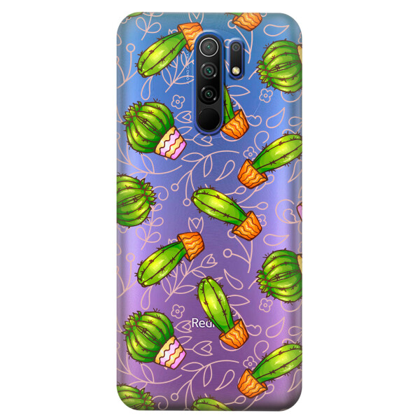 

Прозрачный силиконовый чехол iSwag для Xiaomi Redmi 9 с рисунком - Арт кактусы (KS3699)