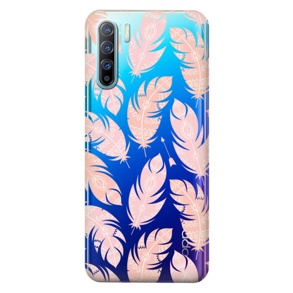 

Прозрачный силиконовый чехол iSwag для OPPO Reno 3 с рисунком - Розовые перья (KS3727)