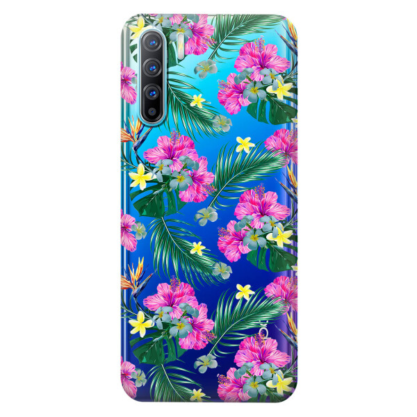 

Прозрачный силиконовый чехол iSwag для OPPO Reno 3 с рисунком - Тропические цветы (KS3729)