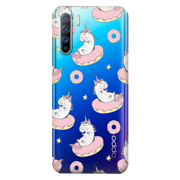 

Прозрачный силиконовый чехол iSwag для OPPO Reno 3 с рисунком - Единороги на пончиках (KS3761)