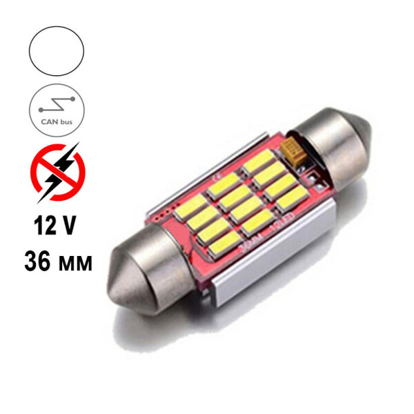 

Автолампа Terra Festoon, цоколь SV8.5-8, 4014х12smd, 36мм, CanBus, белый, 12V