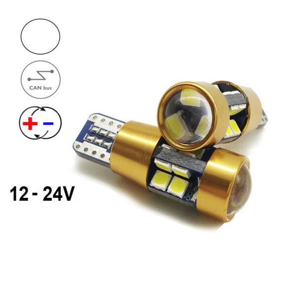 

Автолампа Terra T10 / W5W, цоколь W2.1x9.5d, 3030x19smd, обманка, линза, 12-24V