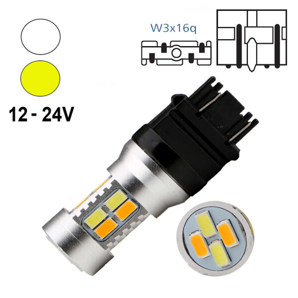 

Автолампа Terra W21/5W / 7443, цоколь W3x16q, 5730x20smd, белый и желтый, 12-24V