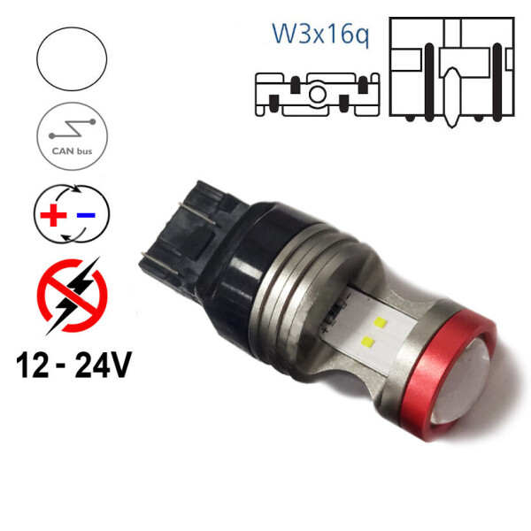 

Автолампа Terra W21/5W / 7443, цоколь W3x16q, Y1010x4 + 3030х1smd, нет полярности, CunBas, драйвер, 12-24В
