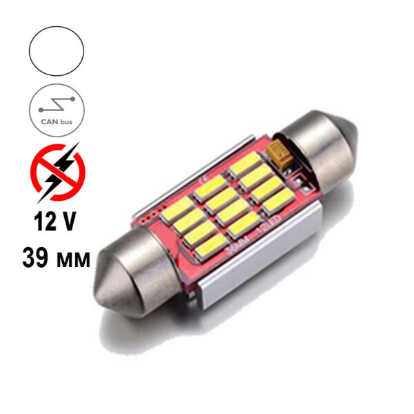 

Автолампа Terra Festoon, цоколь SV8.5-8, 4014х12smd, 39мм, CanBus, белый, 12V
