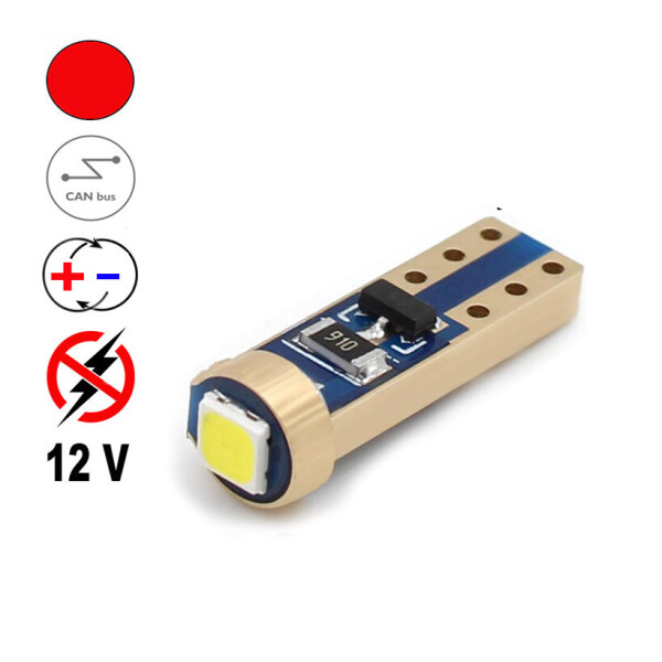 

Автолампа Terra T5 W2x4.6d, 3030х1smd, красная, нет полярности, CunBas, драйвер, 12В