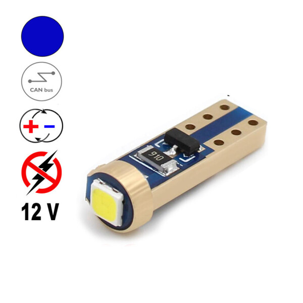 

Автолампа Terra T5 W2x4.6d, 3030х1smd, синяя, нет полярности, CunBas, драйвер, 12В