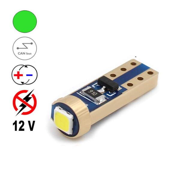 

Автолампа Terra T5 W2x4.6d, 3030х1smd, зеленая, нет полярности, CunBas, драйвер, 12В