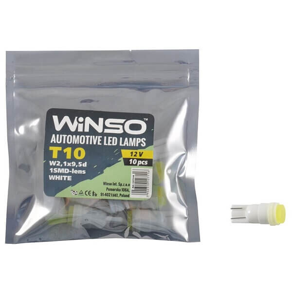 

LED лампа Winso T10 12V SMD W2.1x9.5d lens 127110