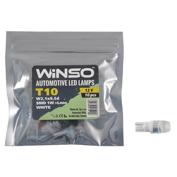 

LED лампа Winso T10 12V SMD W2.1x9.5d Lens 127540