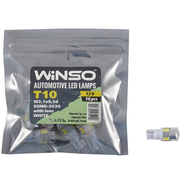 

LED лампа Winso T10 12V SMD5630 W2.1x9.5d lens 127320
