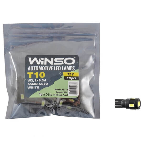 

LED лампа Winso T10 12V SMD5630 W2.1x9.5d 127330