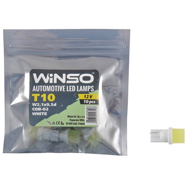 

LED лампа Winso T10 12V COB-02 W2.1x9.5d 127120