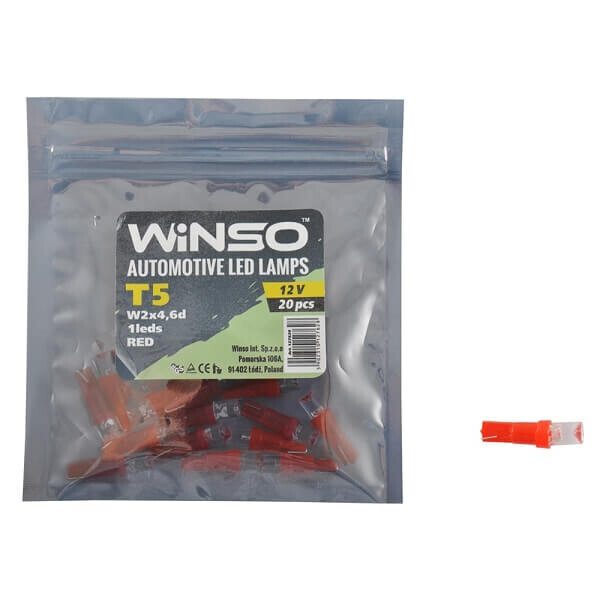 

Автолампа WINSO 12V FLUX T5 W2x4.6d 1LED red 20шт.уп. 127620