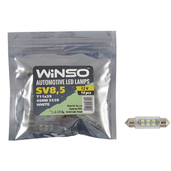 

LED лампа Winso C5W 12V SMD3528 SV8.5 T11x39 127490