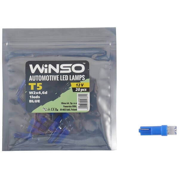 

Автолампа WINSO 12V FLUX T5 W2x4.6d 1LED blue 20шт.уп. 127610