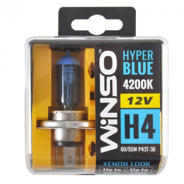 

Галогенные лампы Winso HYPER BLUE H4 12V 4200K 60/55W P43t-38 (712450)