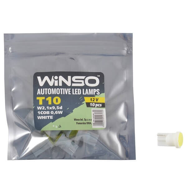 

Автолампа WINSO 12V COB T10 W2.1x9.5d 1LED 48LM white 10шт.уп. 127130