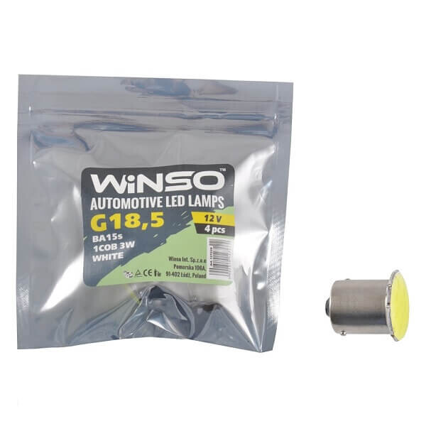 

Автолампа WINSO 12V COB G18.5 BA15s 1LED 96LM white 4шт.уп. 127220